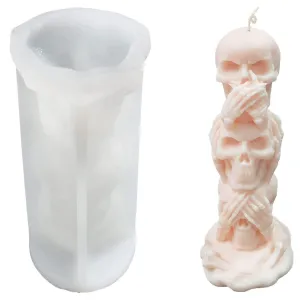3D Skull Candle Mold Column Halloween Silicone Resin Mold For Aromatherapy Candles