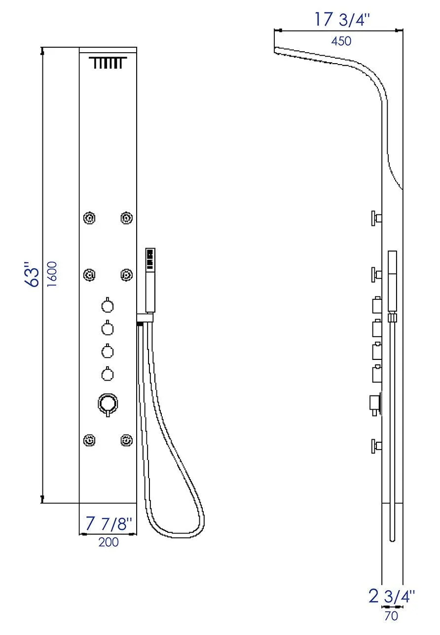 ALFI Brand ABSP40 Modern Stainless Steel Shower Panel with 6 Body Sprays