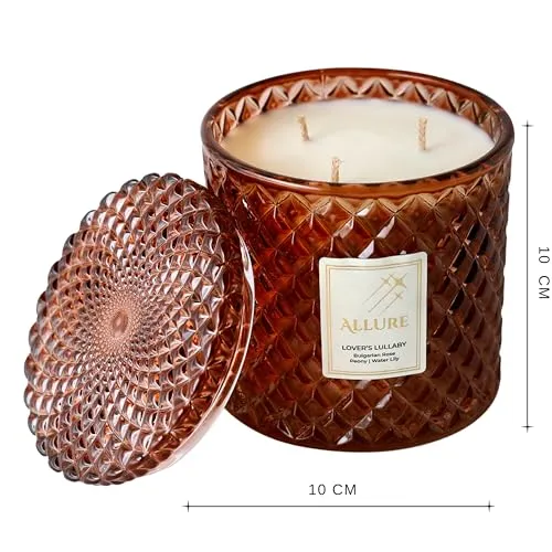 Allure Living Lovers Lullaby - Luxury British Rose Soy Candles | Large 3 Wick Jar Candle | Up to 60 Hours Burning Time | Natural Soy Wax | Relaxing Aromatherapy Aesthetic Candle | Scented Candle