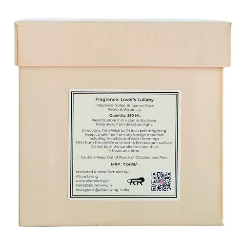 Allure Living Lovers Lullaby - Luxury British Rose Soy Candles | Large 3 Wick Jar Candle | Up to 60 Hours Burning Time | Natural Soy Wax | Relaxing Aromatherapy Aesthetic Candle | Scented Candle