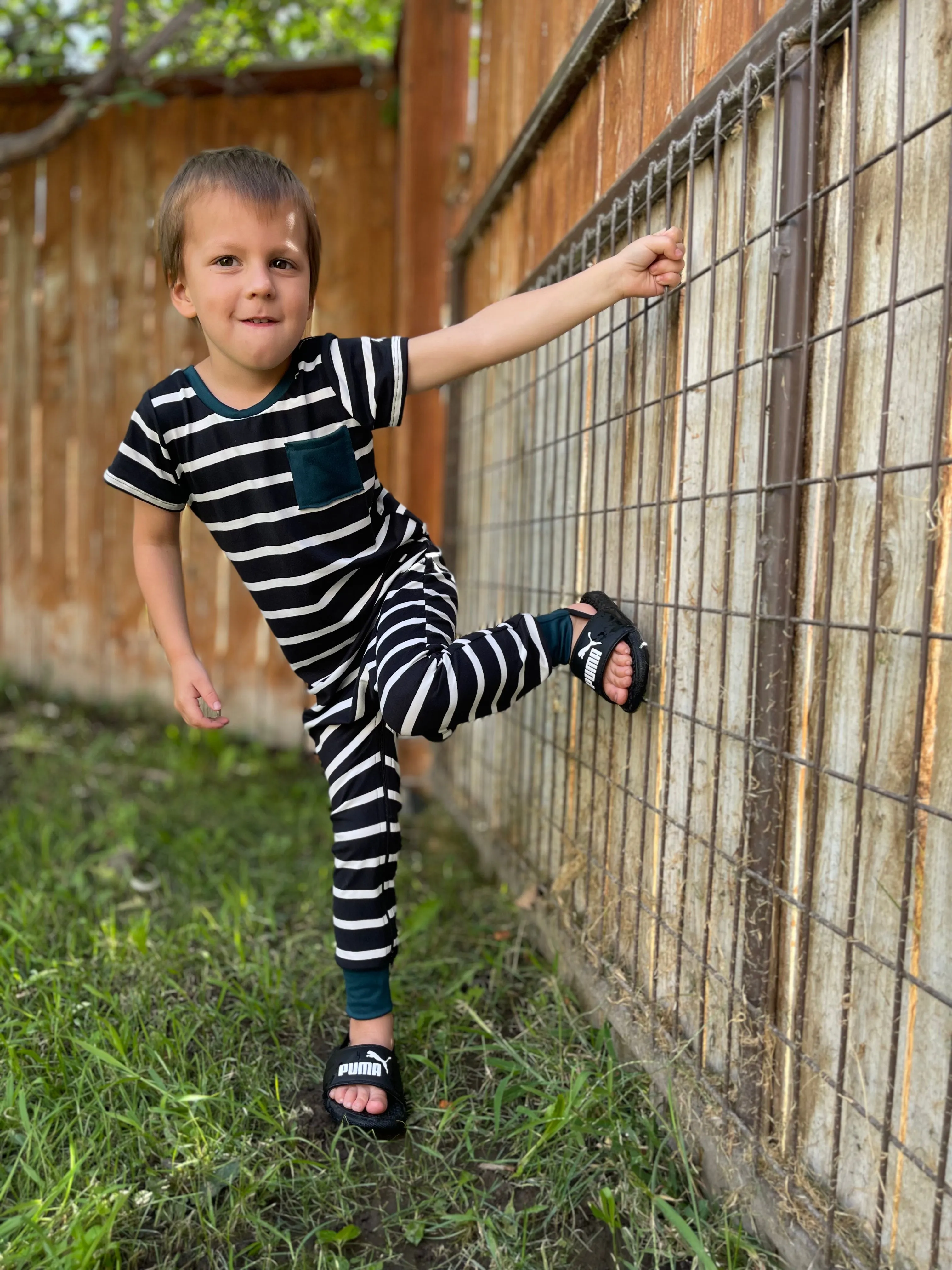 Black/White Stripe Pine Pocket Zip Romper