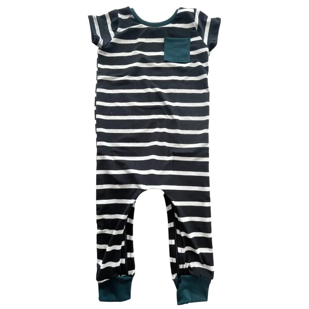 Black/White Stripe Pine Pocket Zip Romper