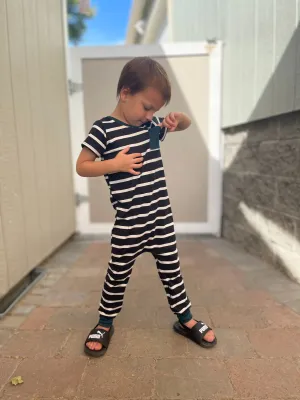 Black/White Stripe Pine Pocket Zip Romper