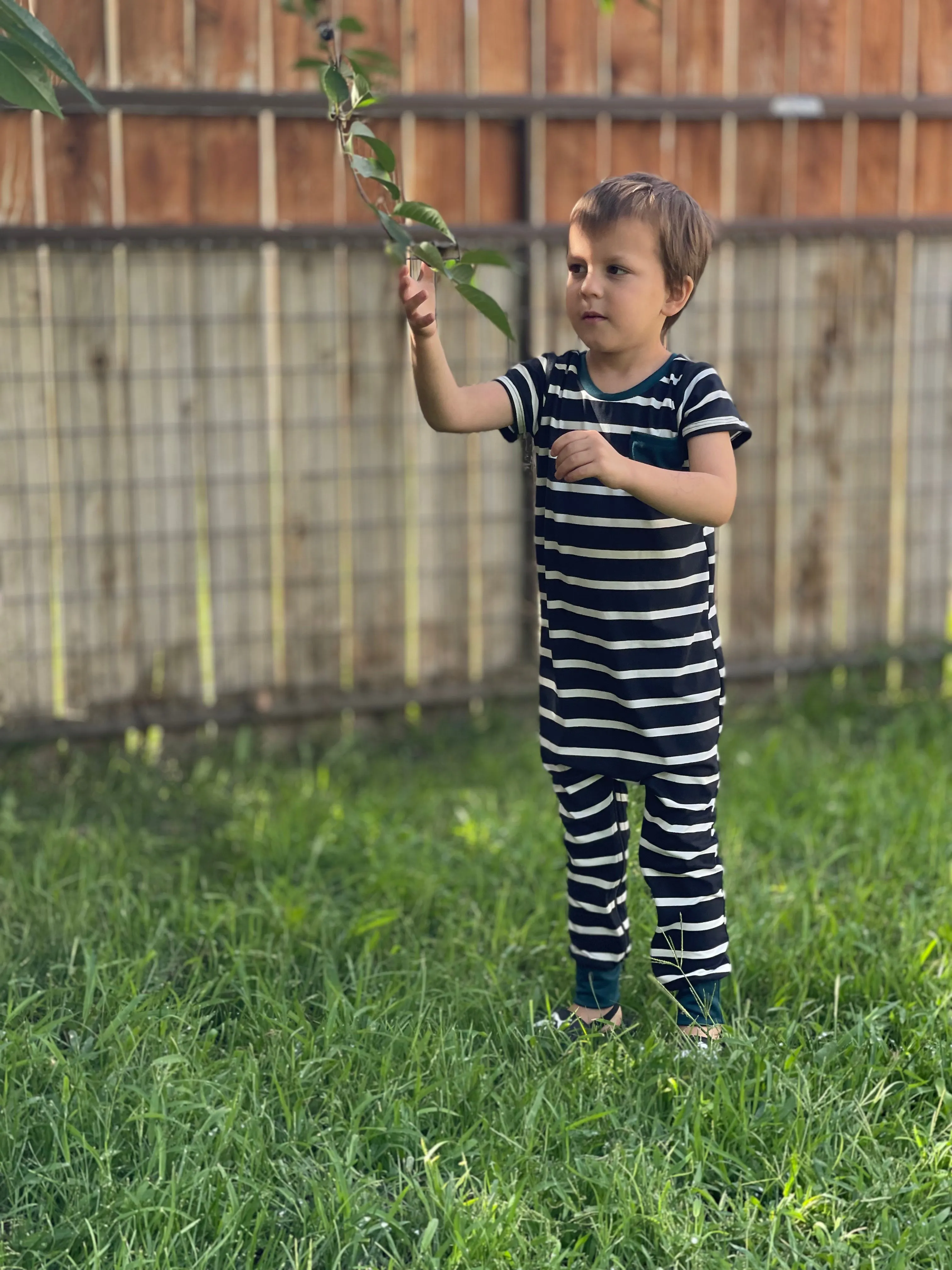 Black/White Stripe Pine Pocket Zip Romper