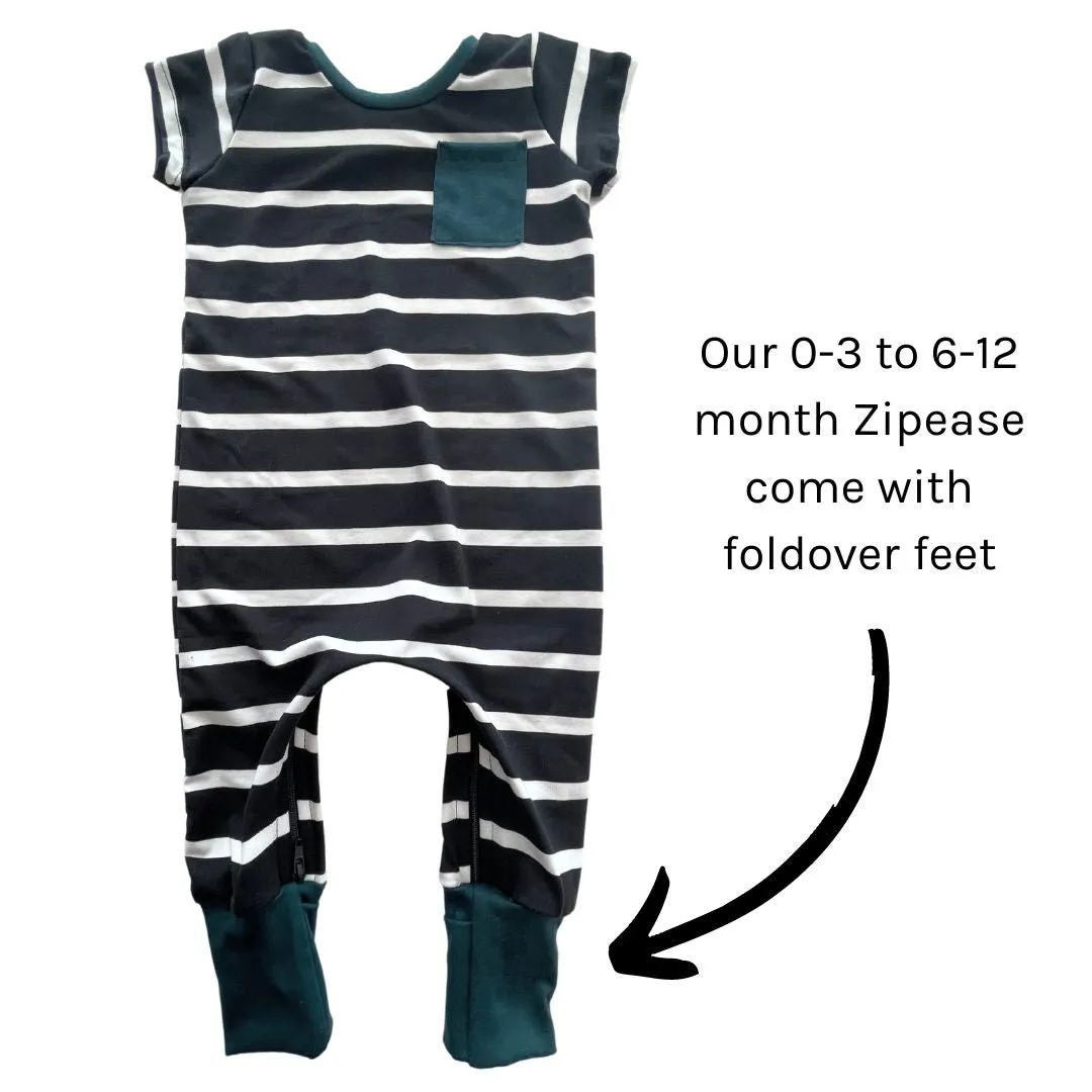Black/White Stripe Pine Pocket Zip Romper