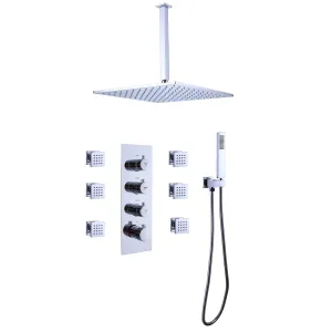 Ceiling Mount Thermostatic Shower Faucet Set with 6 Body Sprays Chrome RB0807