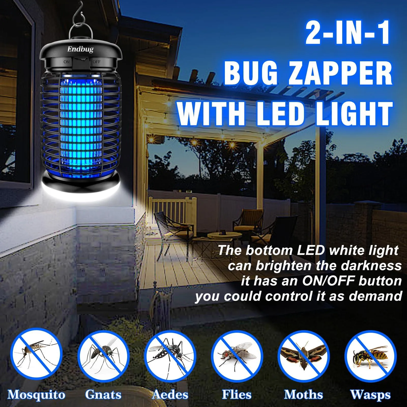 Endbug Bug Zapper Outdoor with LED Light, 4200V Mosquito Zapper Outdoor