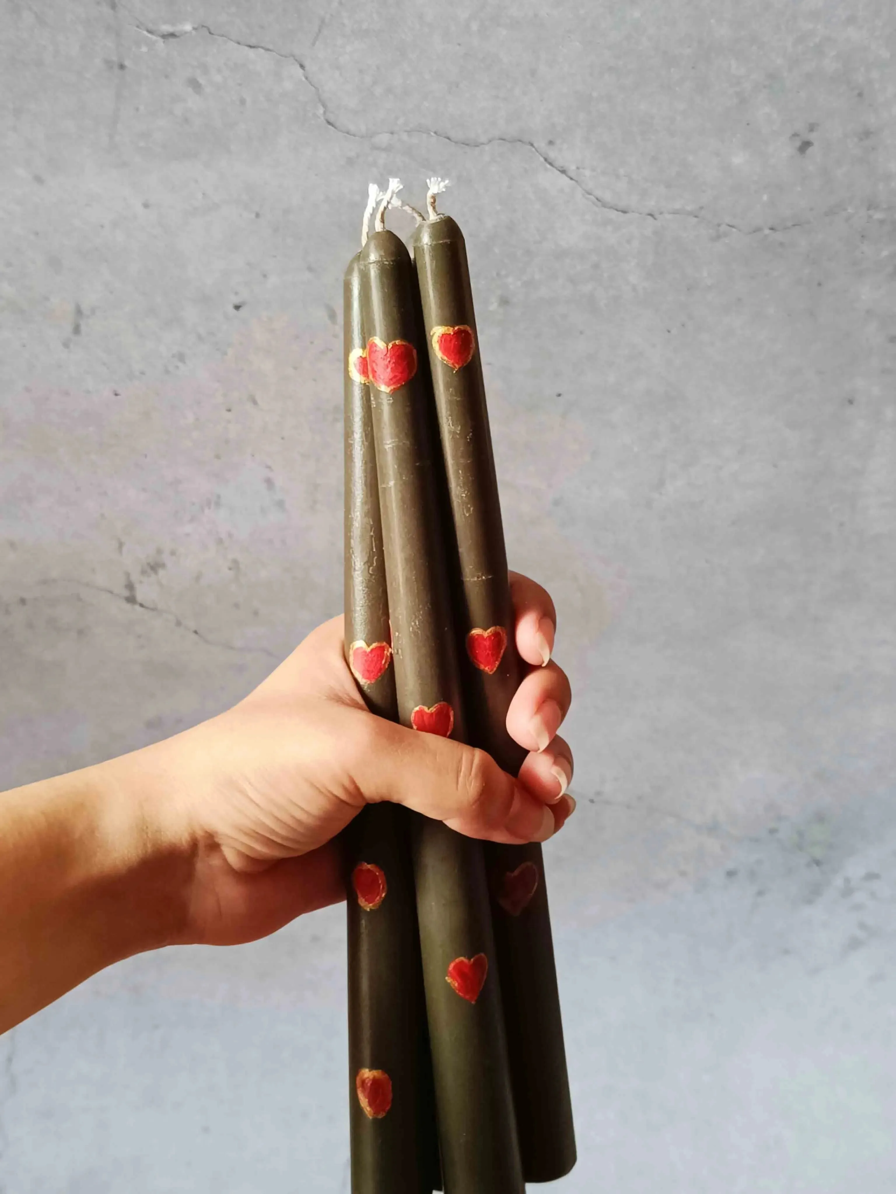 Fiery Heart Hand Painted Tapered Candles | Set of 4 | 25.4 cm / 10 inches