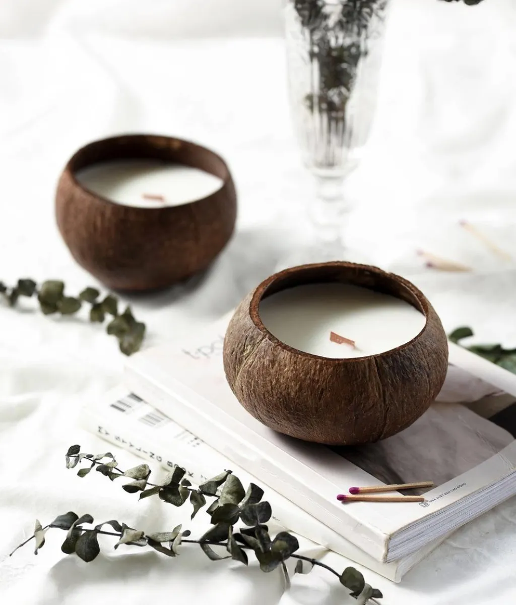 Hand-Poured Organic Soy Wax Shell Candle, Toasted Coconut