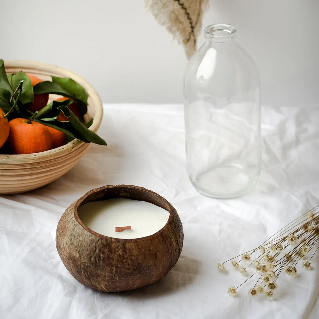 Hand-Poured Organic Soy Wax Shell Candle, Toasted Coconut
