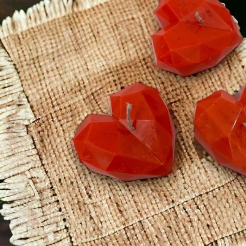 Heart Carve Chocolate Scented Candle Holder (Red) - Set Of Three