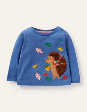Hedgehog Appliqué T-shirt-Elizabethan Blue Hedgehog