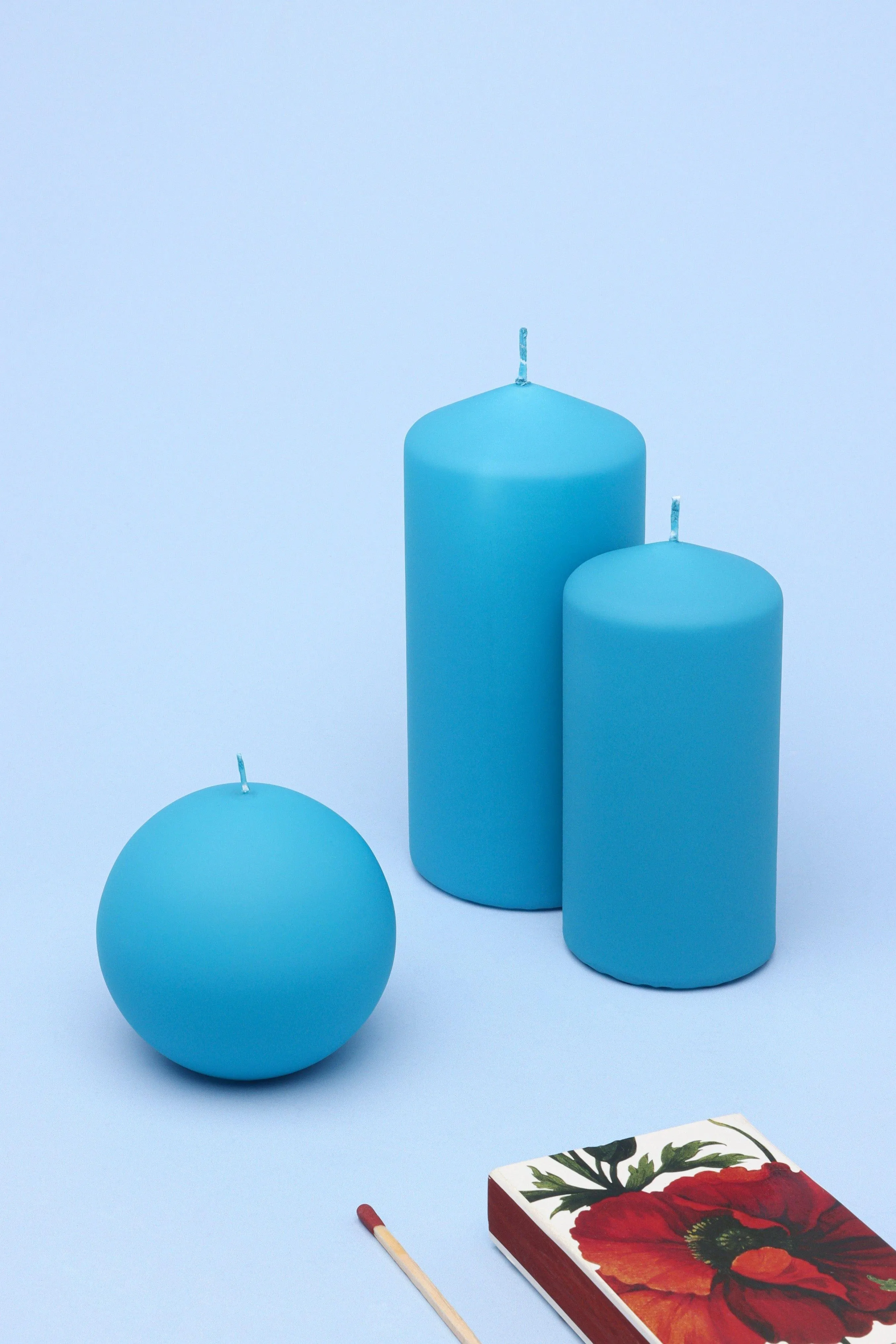 Henry Velvet Matt Powder Blue Pillar Candles