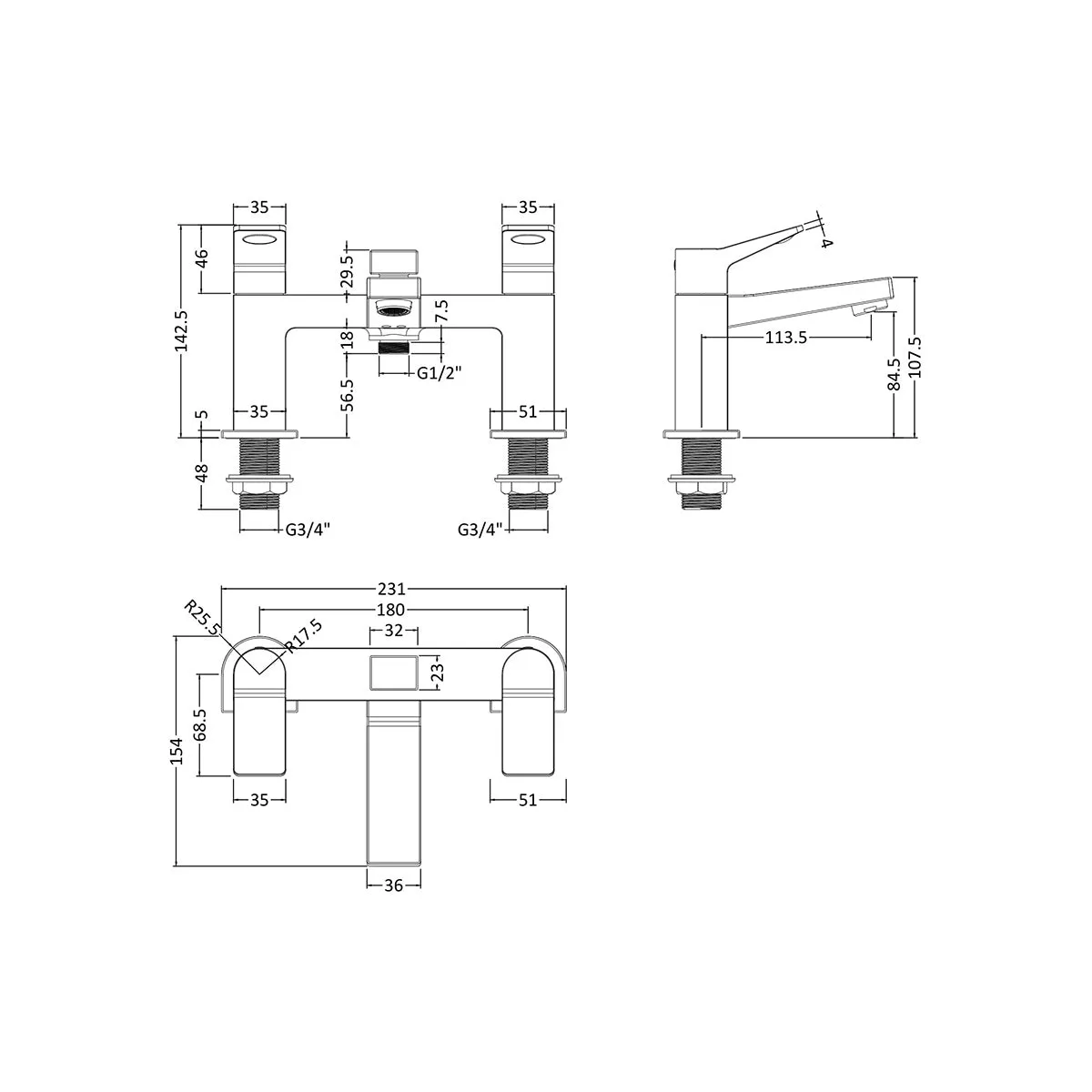 Hudson Reed Bath Shower Mixer with Shower Kit With Wall Bracket in Chrome