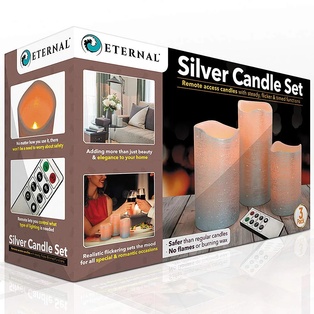 LED Flameless Candle Set in Silver: Perfect Flickering Warm White Light