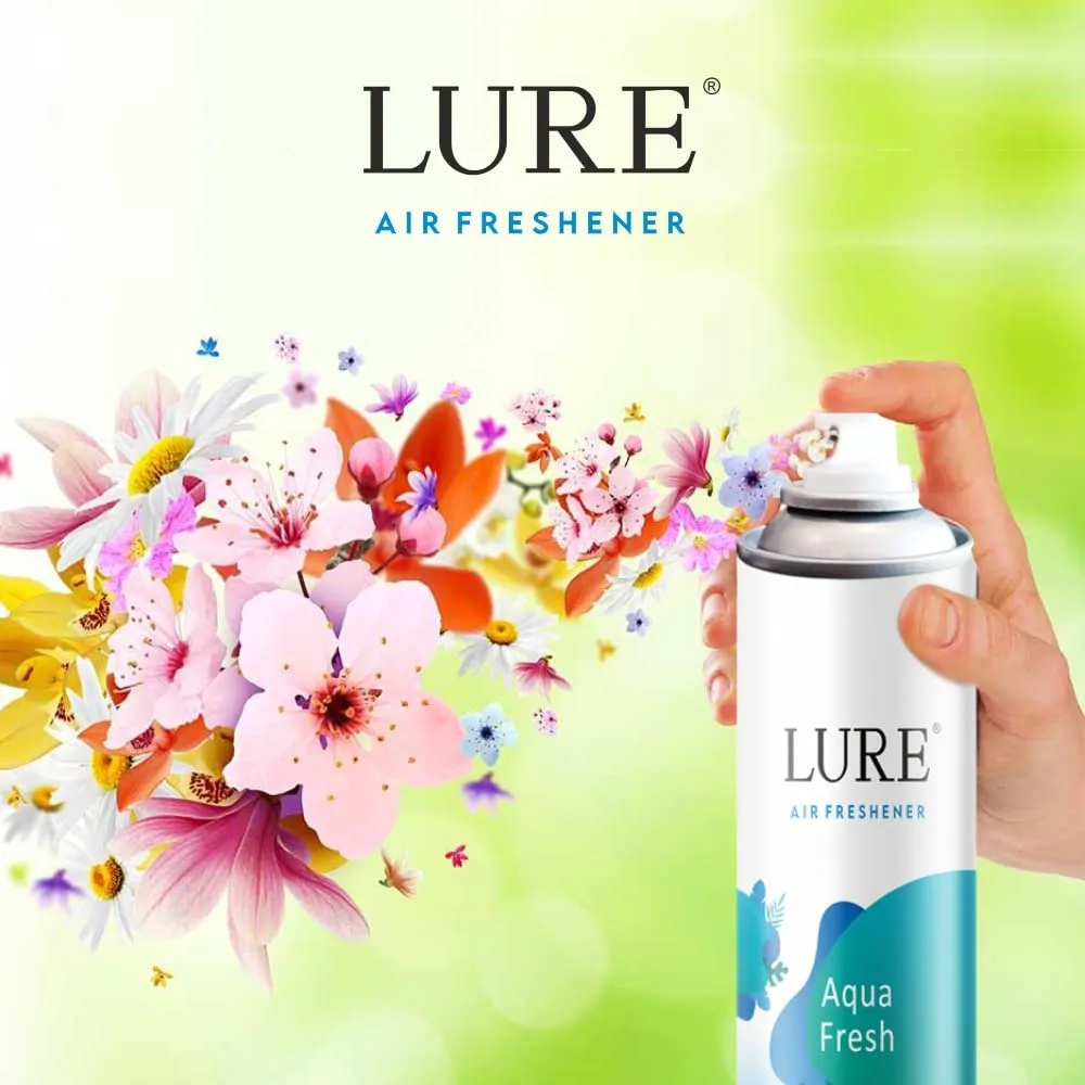 Lure Room Freshener | Air Freshener for Home And Office - Oud & Saffron,Aqua Fresh,Greenvally,Floral Mist (220ml Each, Pack of 4)