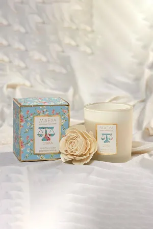 Maeva Zodiac Frosted Glass Candle - Libra Sweet Vanilla Bourbon Scent; Wax Candle Burn Time-37 hours