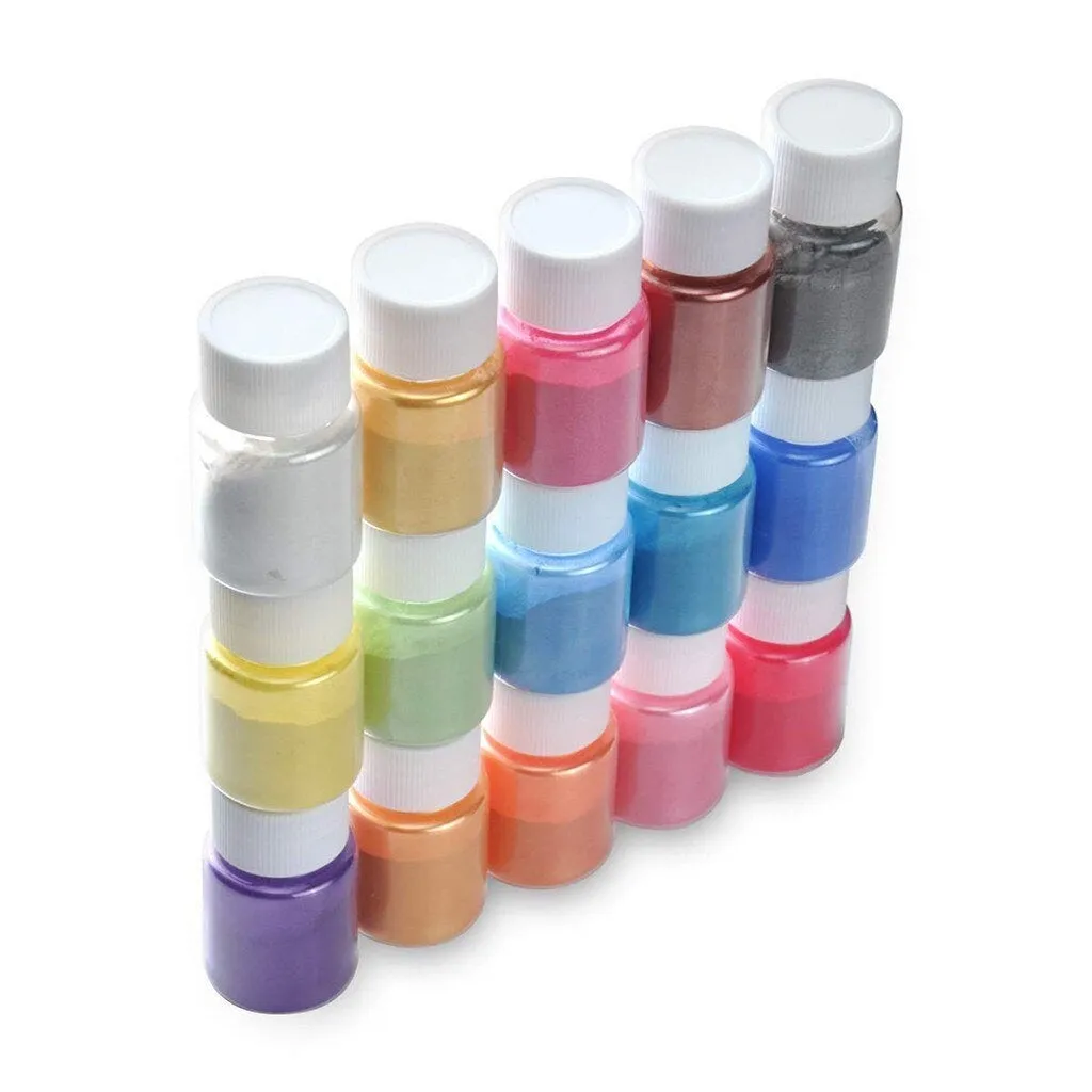 Mica Powder 15 Color Pigment Powder for Slime, Nail Polish, Makeup, Epoxy Resin, Candle Making, Bath Bombs, Soap Colorant, Paint