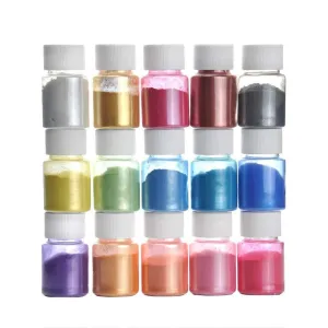 Mica Powder 15 Color Pigment Powder for Slime, Nail Polish, Makeup, Epoxy Resin, Candle Making, Bath Bombs, Soap Colorant, Paint
