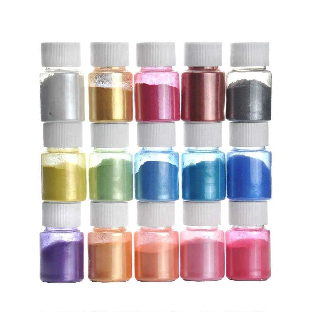 Mica Powder 15 Color Pigment Powder for Slime, Nail Polish, Makeup, Epoxy Resin, Candle Making, Bath Bombs, Soap Colorant, Paint