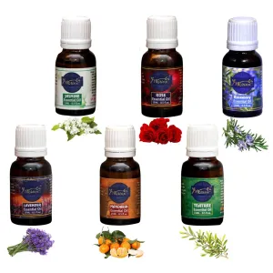 Moriox Jasmine Oil,Rose Oil,Rosemary,Lavender Oil,Mandarin Oil and Tea Tree Essential Oil Combo- 100% Pure Aroma,Therapeutic Grade- Pack of 6
