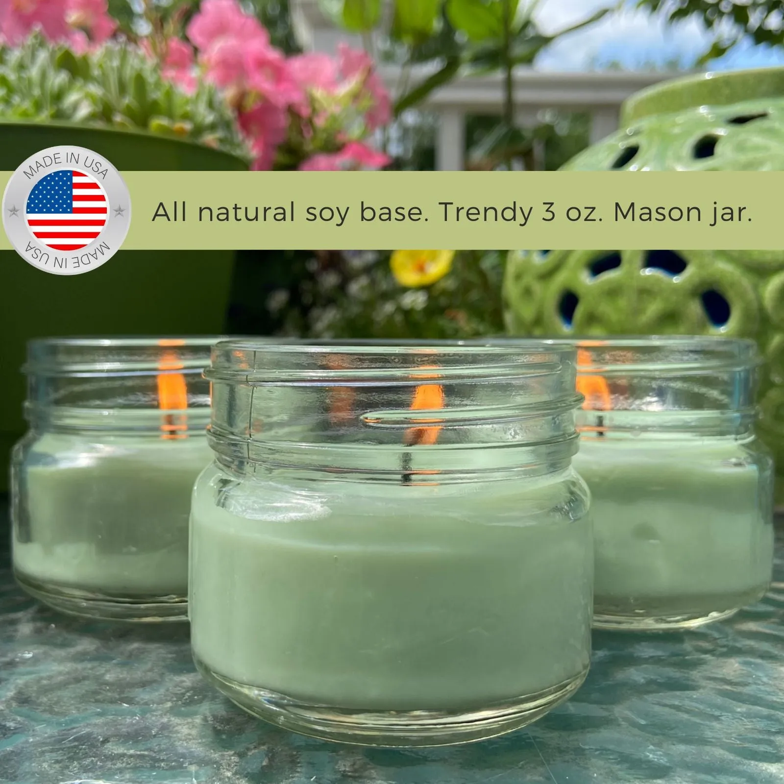Mosquito Repellent Candle Natural Eucalyptus | 3 Oz Each, Set of 3 | Soy-Base, Infused with Essential Oils | Made in USA