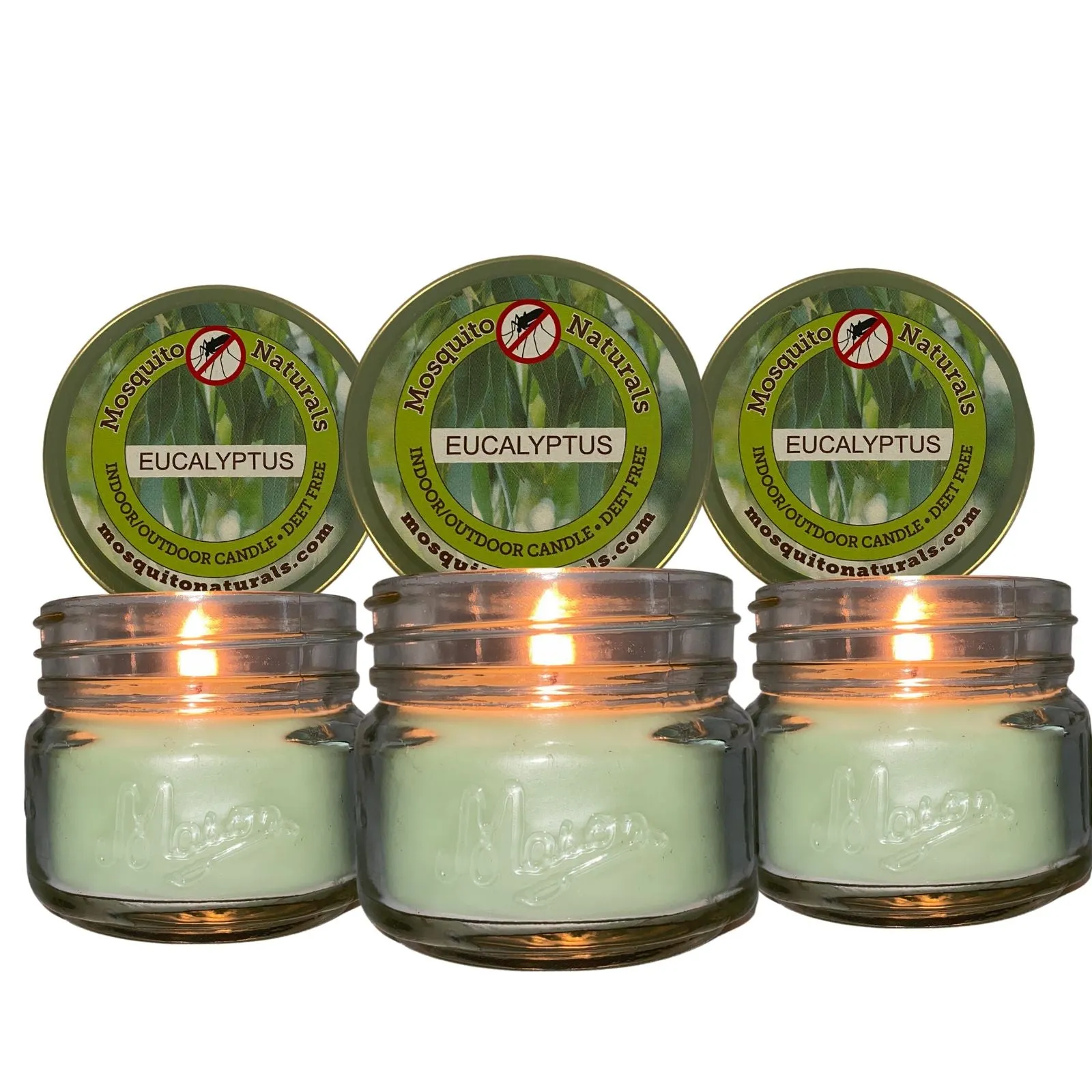 Mosquito Repellent Candle Natural Eucalyptus | 3 Oz Each, Set of 3 | Soy-Base, Infused with Essential Oils | Made in USA