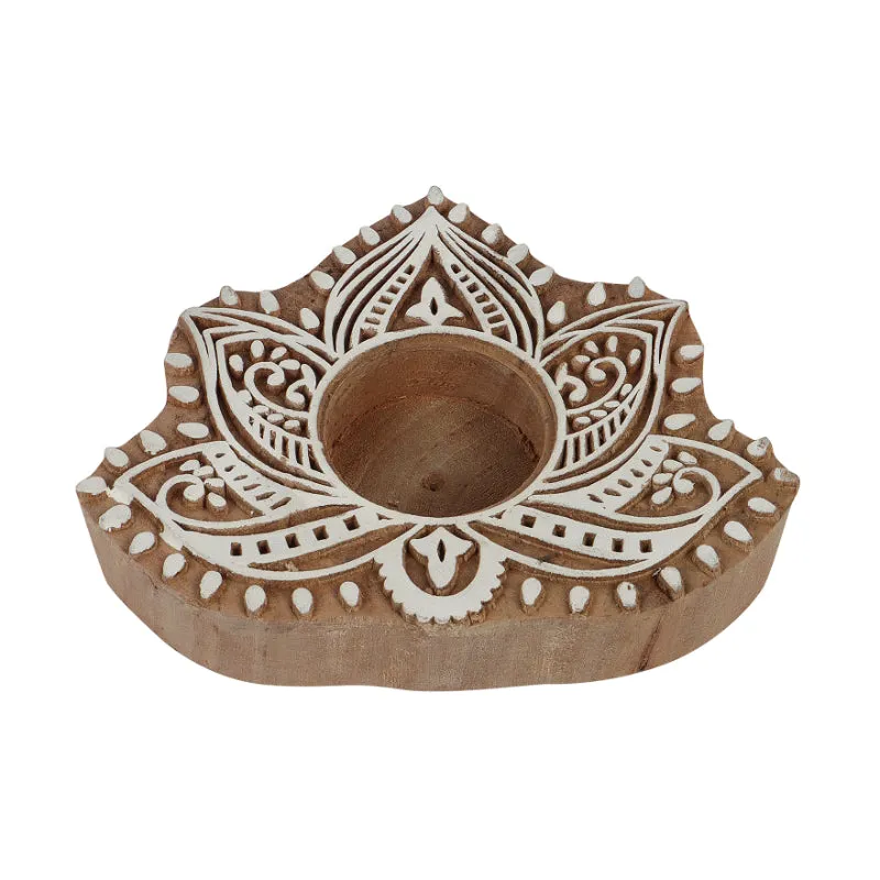 Neutral Tone Wooden Tealight Holders | Set Of 4 | 5 x 5 x 1 inches