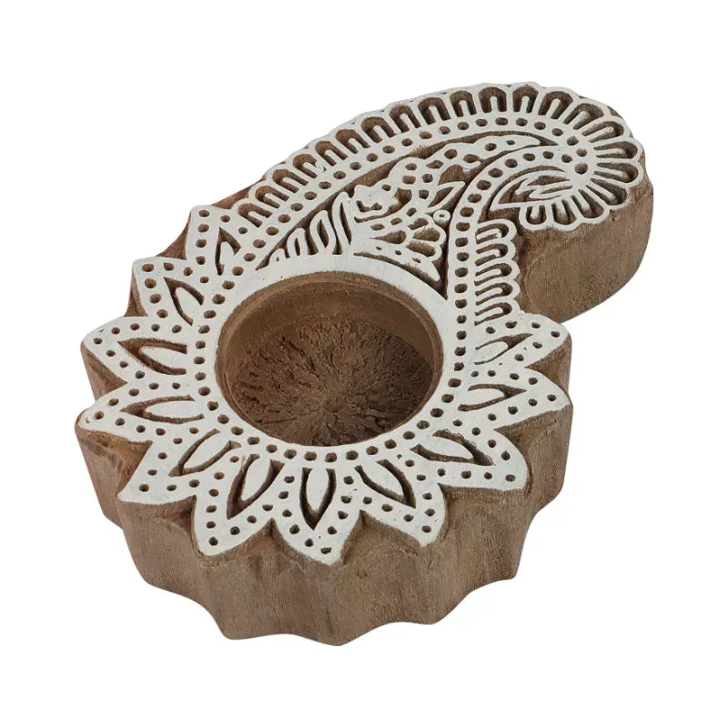 Neutral Tone Wooden Tealight Holders | Set Of 4 | 5 x 5 x 1 inches