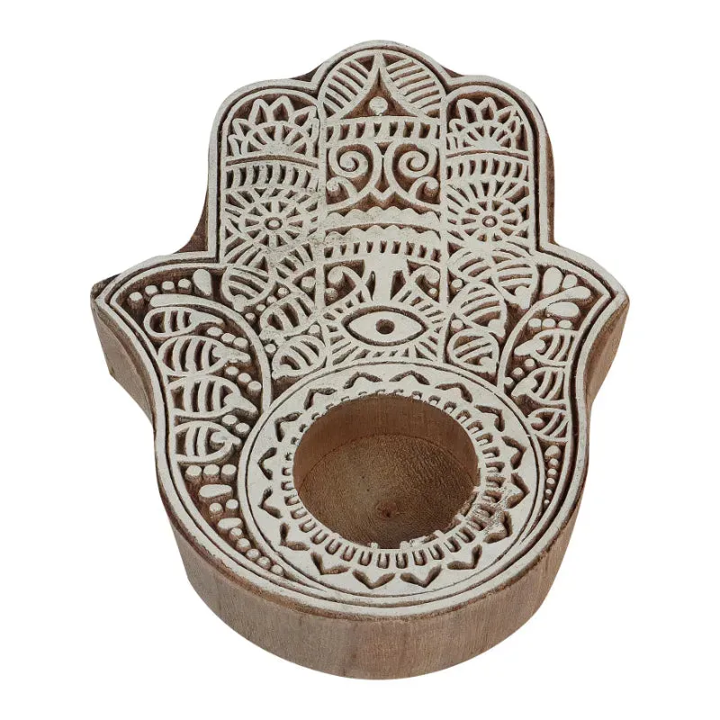 Neutral Tone Wooden Tealight Holders | Set Of 4 | 5 x 5 x 1 inches