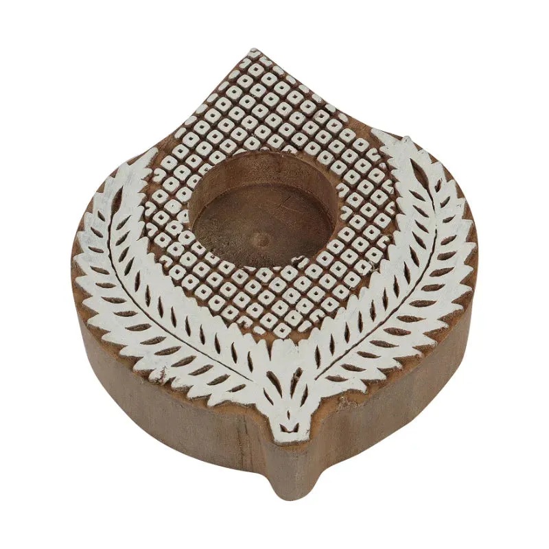 Neutral Tone Wooden Tealight Holders | Set Of 4 | 5 x 5 x 1 inches