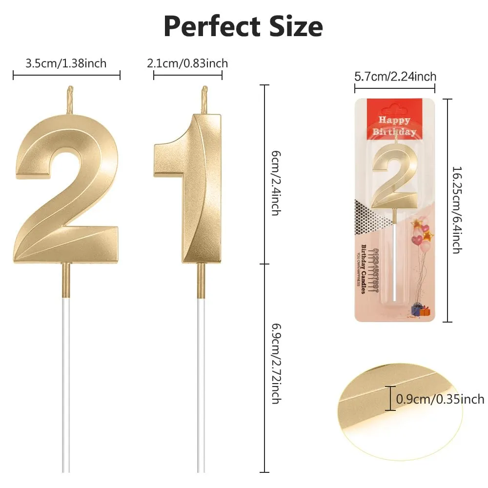 Numeral 21 Candles, 21st Birthday Candles for Cake, Gold Birthday Candles, Number Birthday Candles, Happy Birthday Cake Candle, Birthday Candle for Birthday Wedding Anniversary Decorations
