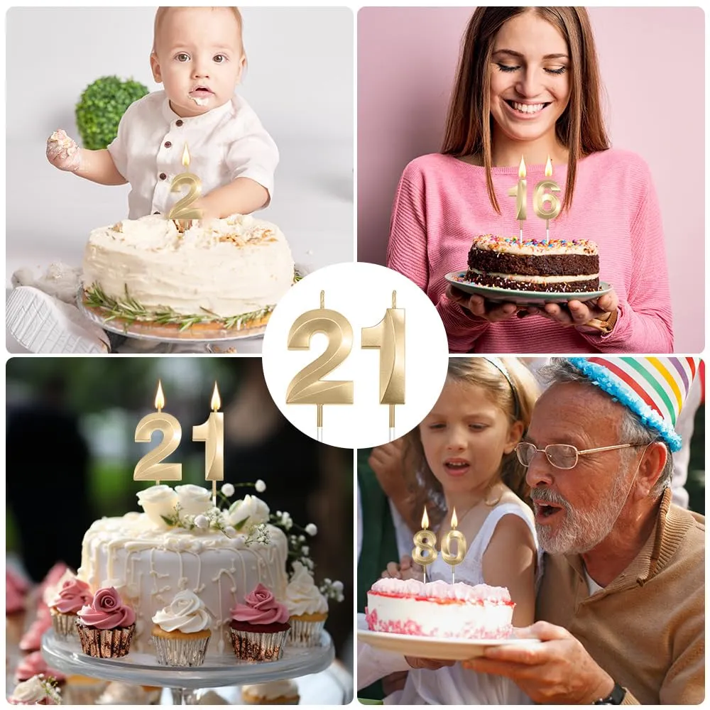 Numeral 21 Candles, 21st Birthday Candles for Cake, Gold Birthday Candles, Number Birthday Candles, Happy Birthday Cake Candle, Birthday Candle for Birthday Wedding Anniversary Decorations