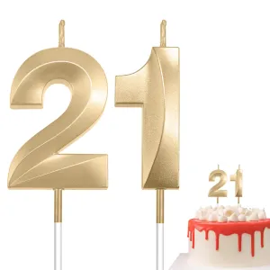 Numeral 21 Candles, 21st Birthday Candles for Cake, Gold Birthday Candles, Number Birthday Candles, Happy Birthday Cake Candle, Birthday Candle for Birthday Wedding Anniversary Decorations