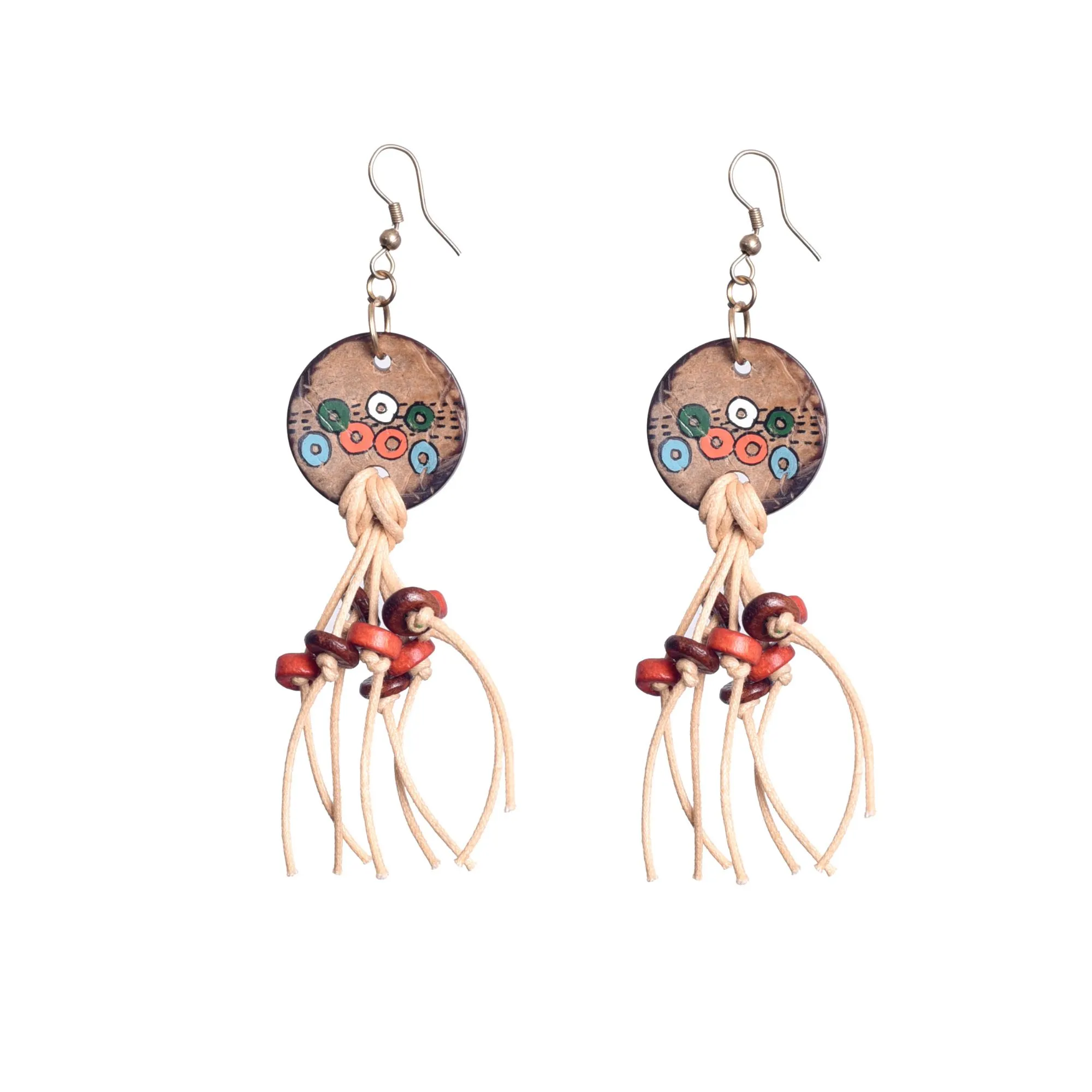 Rustic Loops: Handcrafted Wooden Earrings with Falling Strings
