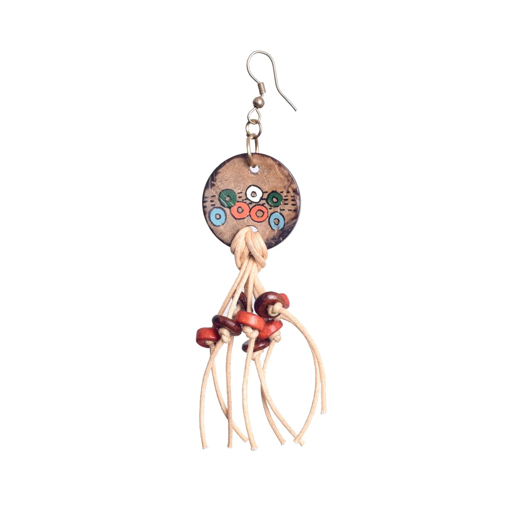 Rustic Loops: Handcrafted Wooden Earrings with Falling Strings