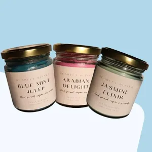 Scarlet Blinks Arabian Delight | Jasmine | Blue Mint Julep | Soy Wax Candles | Aroma Therapy Candles | Burning Time :-45 HRS Pack of 3