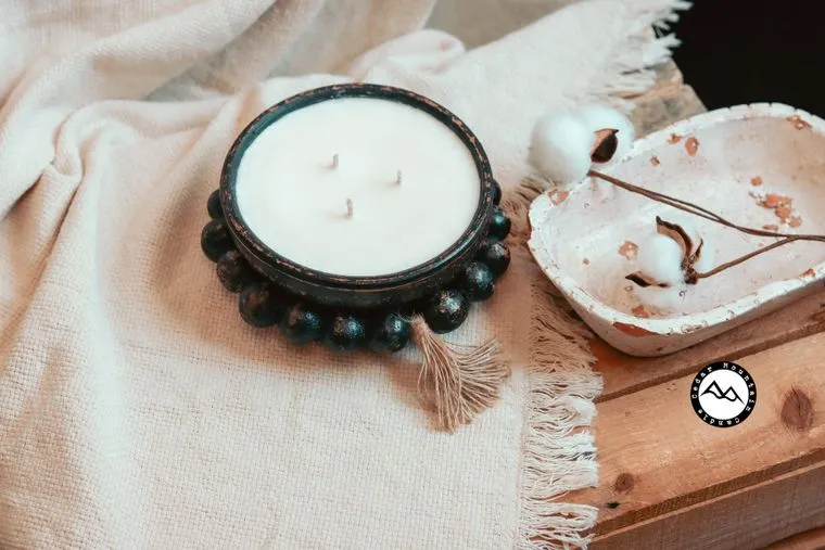 Scented 3-Wick Candle in Black Beaded Pottery {Volcano}