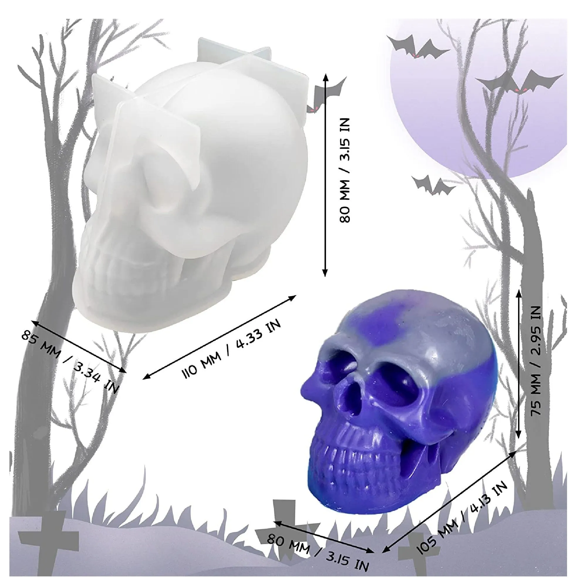 Silicone Resin Mold For 3D Skull Candles, 2 Pcs | For Aromatherapy Candles