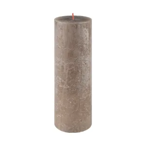 Suede Brown Rustic Shine Pillar Candle 19cm