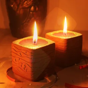 Terracotta Designer Qube Perfumed Candle / Reusable Candle Holder - Set of 4