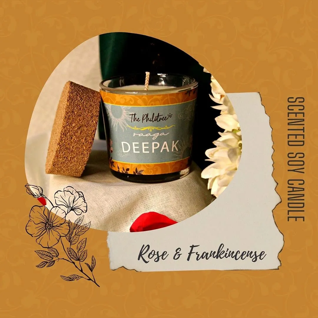 The Philotree Bergamot & Patchouli and Rose & Frankincense Scented Candle Soy Wax | Aroma Candles for Home Decor, Aromatherapy, Luxury Gift The Essence of Raaga (Raaga Malhar & Raaga Deepak)