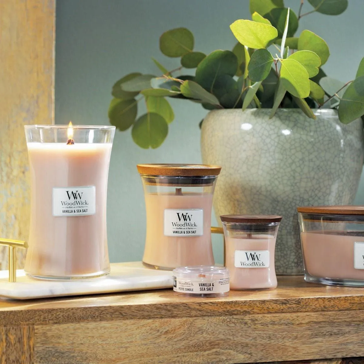 WoodWick Vanilla & Sea Salt Large Candle Crackles As It Burns 610G Hourglass